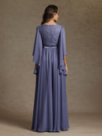 A-Line/Princess V-Neck Long Sleeves Long Mother of the Bride Dresses With Sash