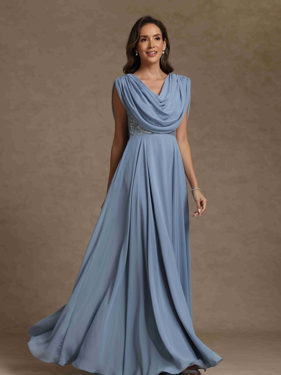 A-Line/Princess Boat Neck Sleeveless Mother of the Bride Dresses With Sequins