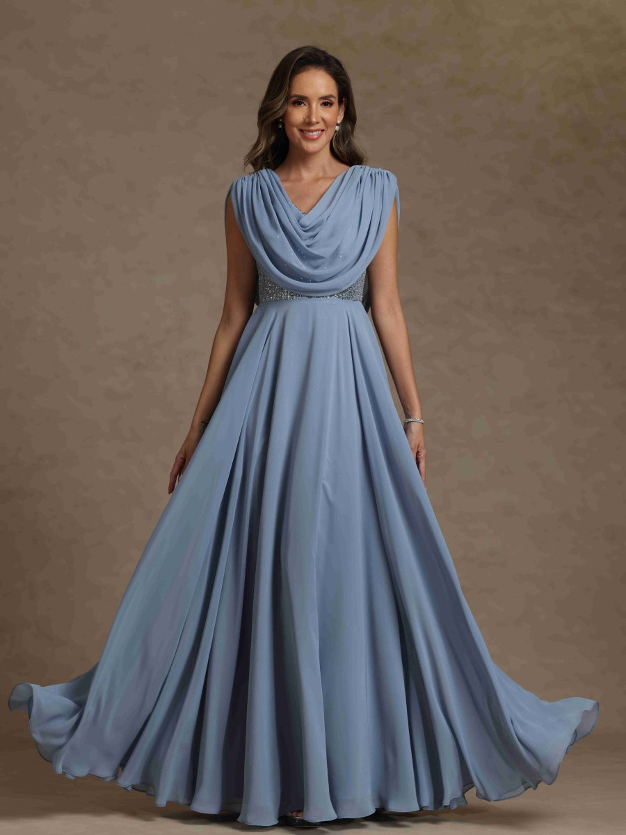 A-Line/Princess Boat Neck Sleeveless Mother of the Bride Dresses With Sequins