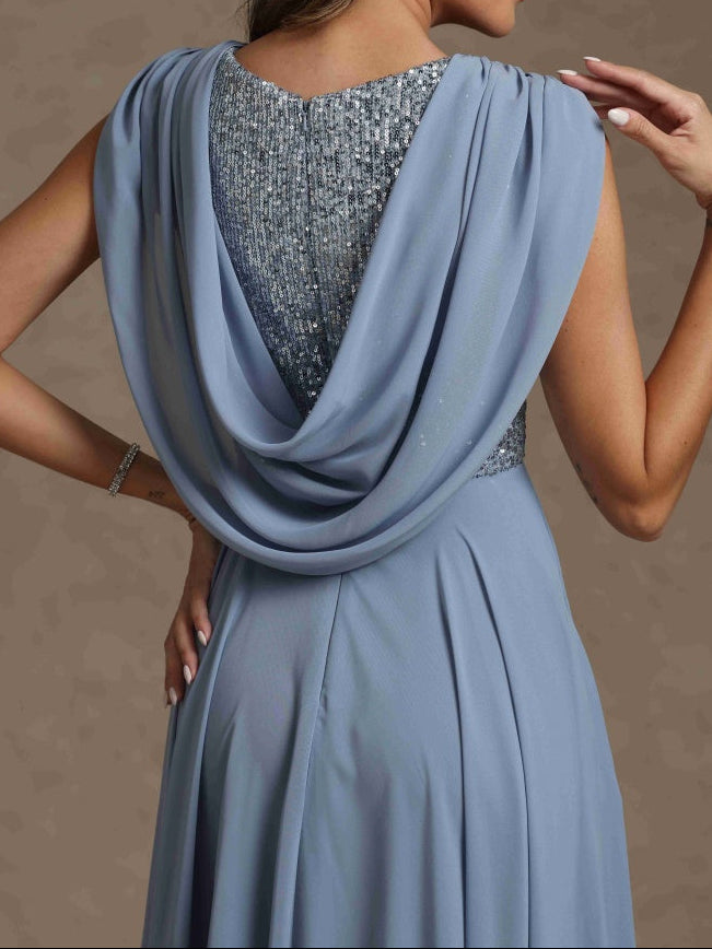 A-Line/Princess Boat Neck Sleeveless Mother of the Bride Dresses With Sequins
