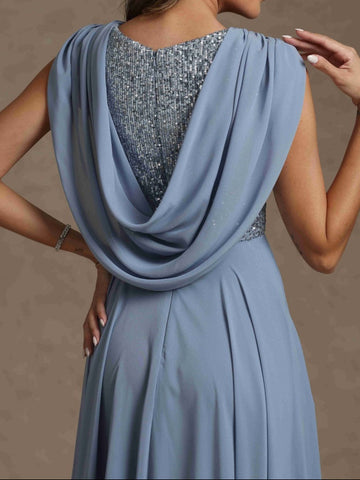 A-Line/Princess Boat Neck Sleeveless Mother of the Bride Dresses With Sequins