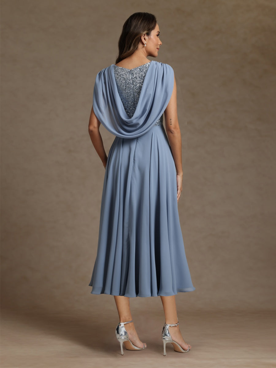 A-Line/Princess Boat Neck Sleeveless Mother of the Bride Dresses With Sequins