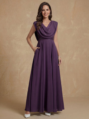 A-Line/Princess Boat Neck Sleeveless Mother of the Bride Dresses With Sequins