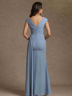 Sheath/Column V-Neck Sleeveless Ruched Long Mother of the Bride Dresses With Beading
