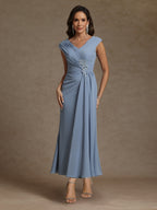 Sheath/Column V-Neck Sleeveless Ruched Mother of the Bride Dresses With Beading