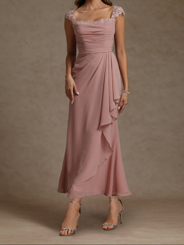 Sheath/Column Square Neck Sleeveless Mother of the Bride Dresses with Appliques