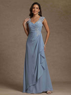 Sheath/Column V-Neck Sleeveless Ruched Long Mother of the Bride Dresses With Lace