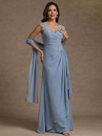 Sheath/Column V-Neck Sleeveless Ruched Long Mother of the Bride Dresses With Lace
