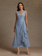 Sheath/Column V-Neck Sleeveless Ruched Mother of the Bride Dresses With Lace