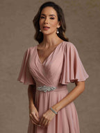 A-Line/Princess V Neck Short Sleeves Mother of the Bride Dresses With Beading & Lace