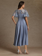 A-Line/Princess V-Neck Short Sleeves Mother of the Bride Dresses With Sash Applique
