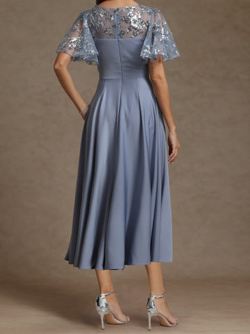 A-Line/Princess V-Neck Short Sleeves Mother of the Bride Dresses With Sash Applique