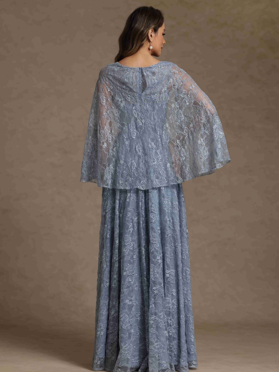 A-Line/Princess V-Neck Long Mother of the Bride Dresses With Lace & Cape