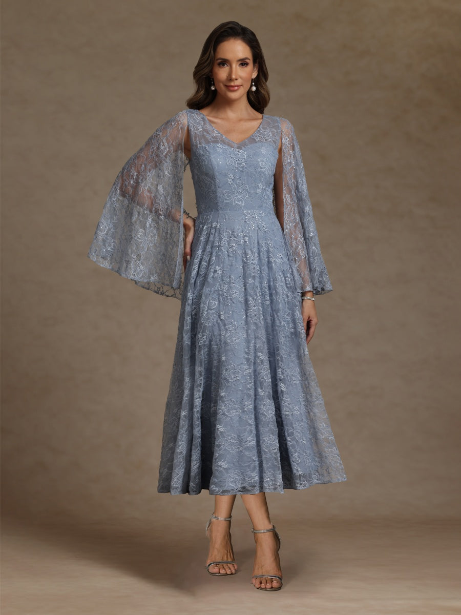 A-Line/Princess V-Neck Mother of the Bride Dresses With Lace & Cape