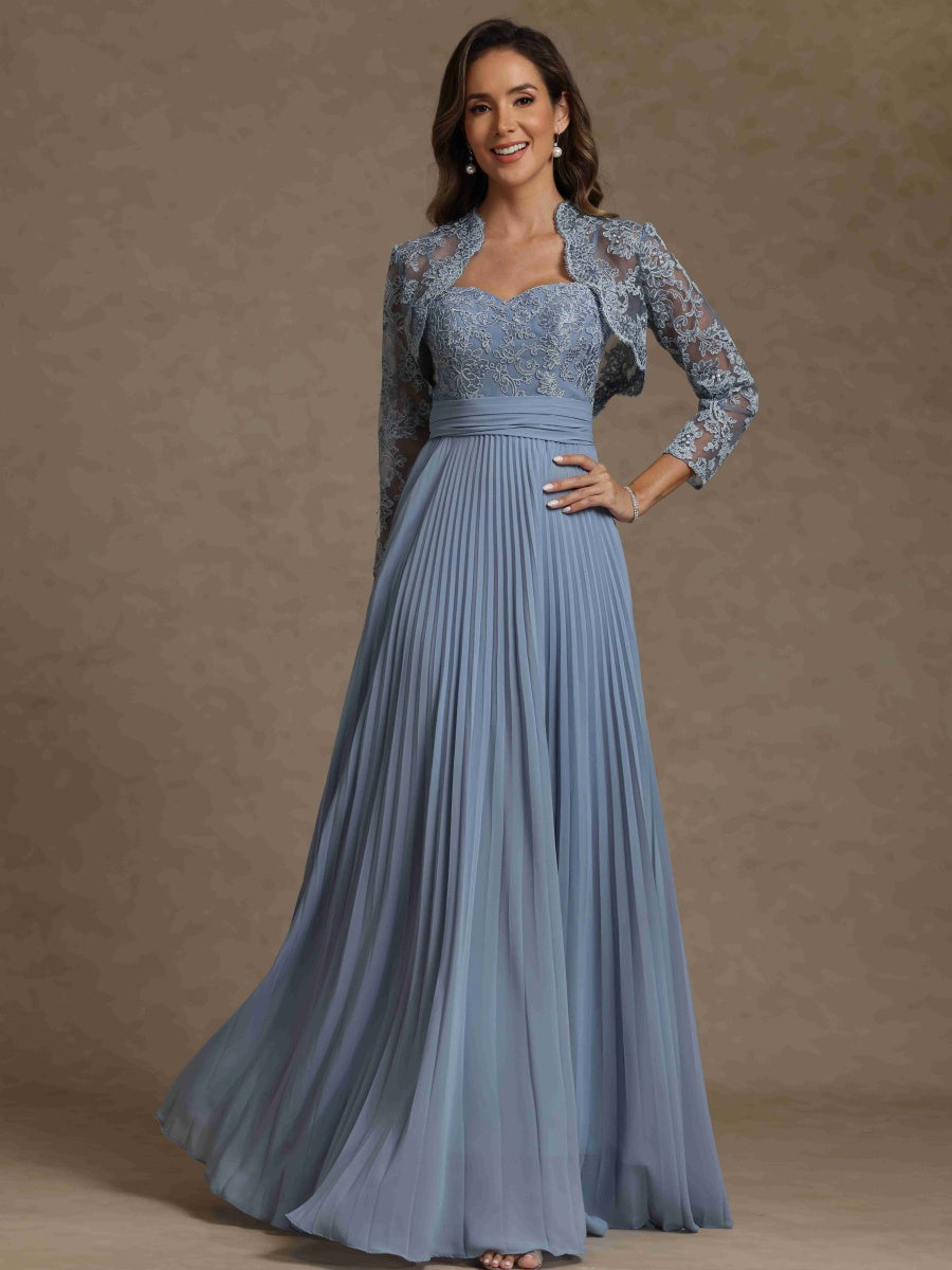 A-Line/Princess Sweetheart Long Sleeves Mother of the Bride Dresses With Applique