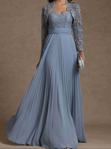 A-Line/Princess Sweetheart Long Sleeves Mother of the Bride Dresses With Applique