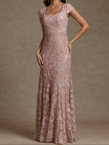 Sheath/Column Sweetheart Short Sleeves Mother of the Bride Dresses with Sequins