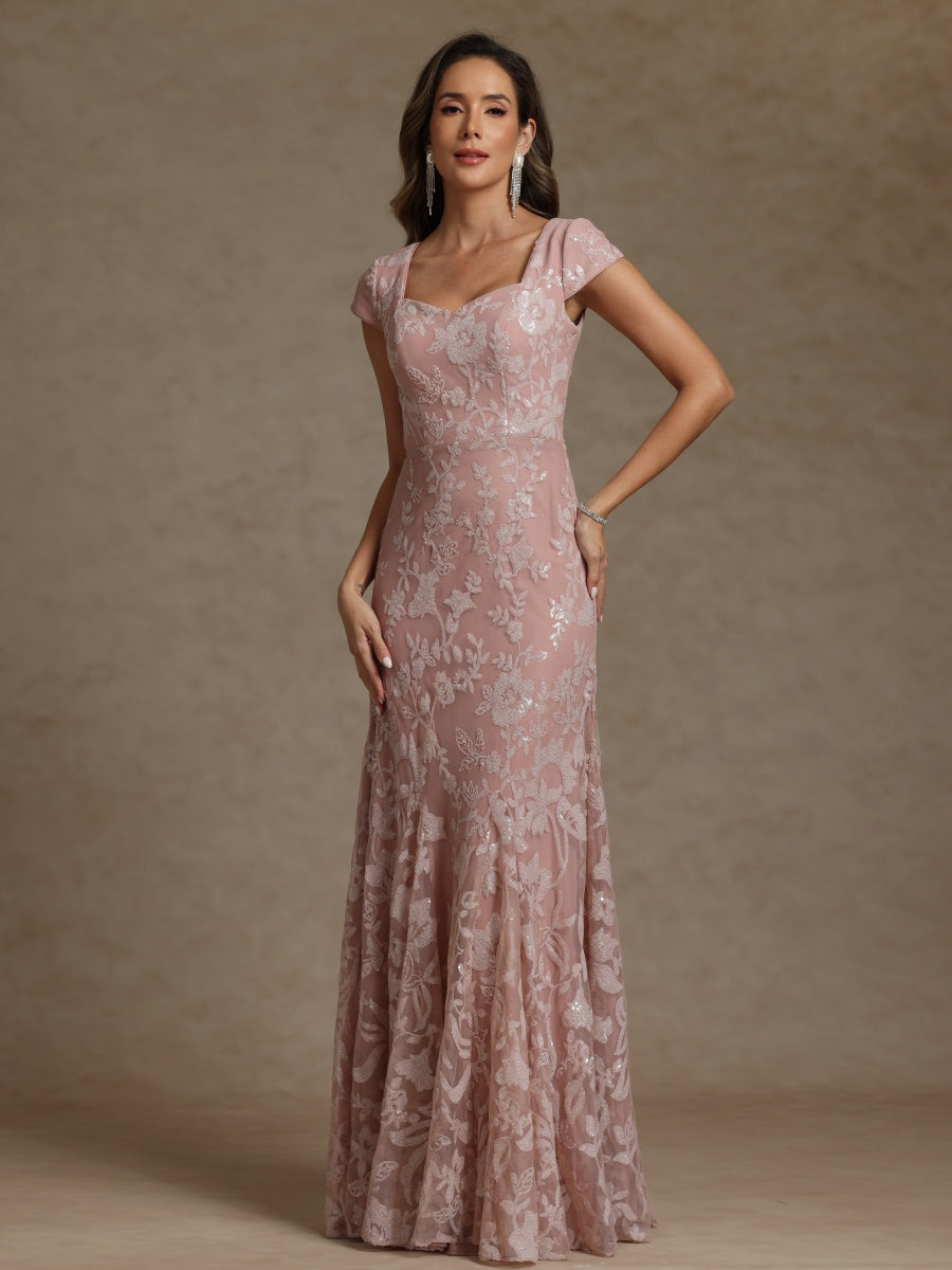 Sheath/Column Sweetheart Short Sleeves Mother of the Bride Dresses with Sequins