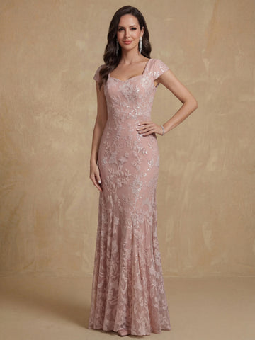 Sheath/Column Sweetheart Short Sleeves Mother of the Bride Dresses with Sequins
