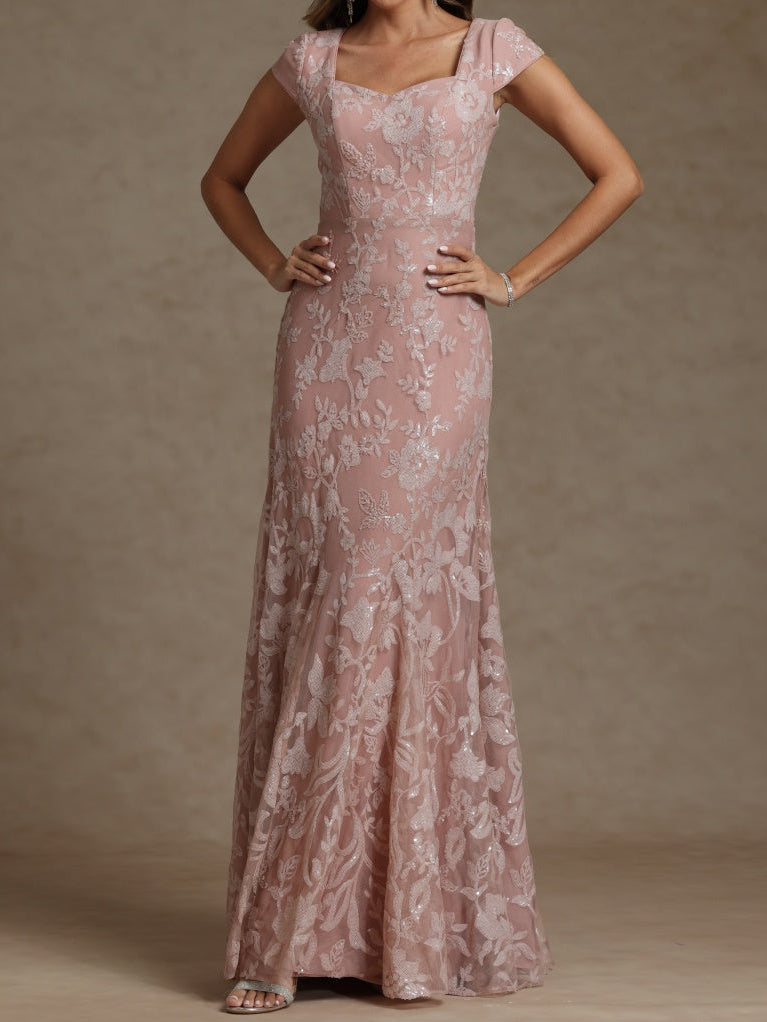 Sheath/Column Sweetheart Short Sleeves Mother of the Bride Dresses with Sequins