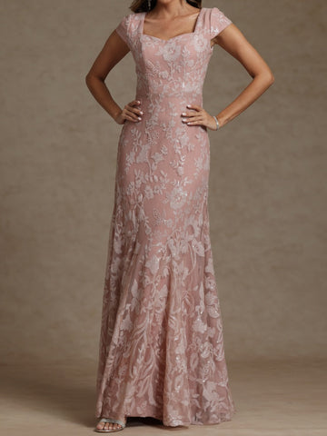 Sheath/Column Sweetheart Short Sleeves Mother of the Bride Dresses with Sequins