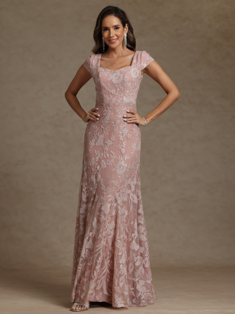 Sheath/Column Sweetheart Short Sleeves Mother of the Bride Dresses with Sequins