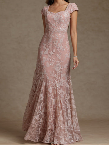 Sheath/Column Sweetheart Short Sleeves Mother of the Bride Dresses with Sequins