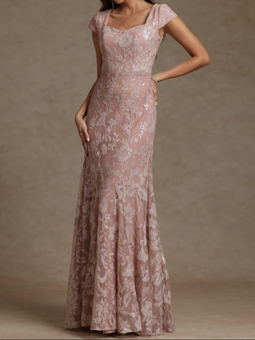 Sheath/Column Sweetheart Short Sleeves Mother of the Bride Dresses with Sequins