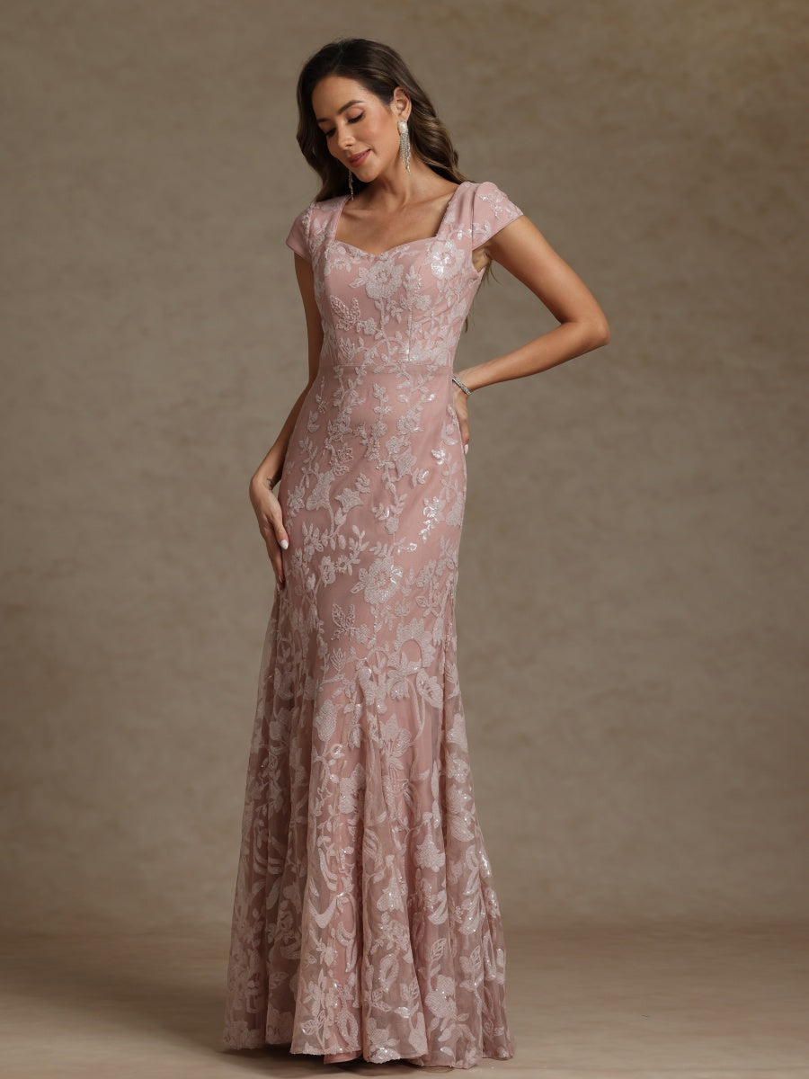 Sheath/Column Sweetheart Short Sleeves Mother of the Bride Dresses with Sequins