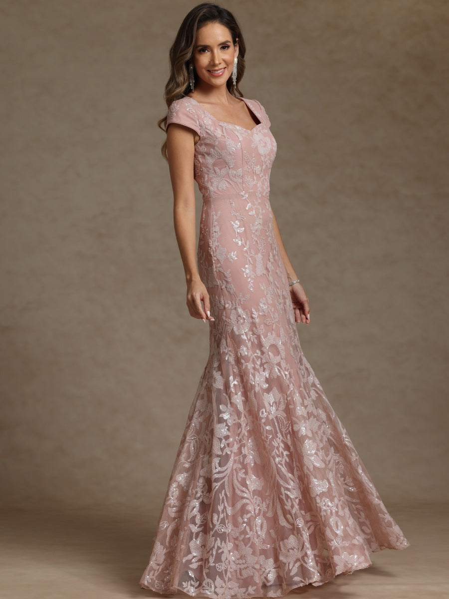 Sheath/Column Sweetheart Short Sleeves Mother of the Bride Dresses with Sequins