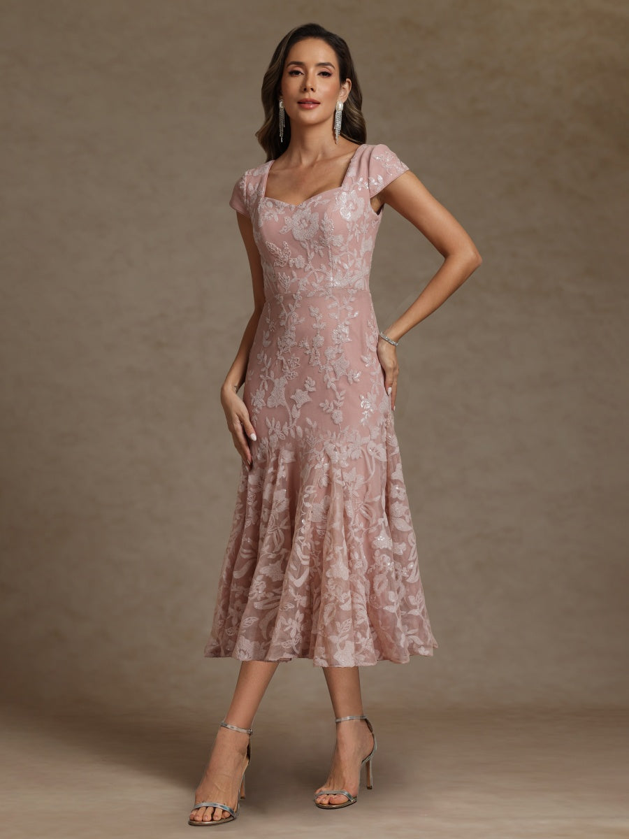 Sheath/Column Sweetheart Short Sleeves Mother of the Bride Dresses with Sequins