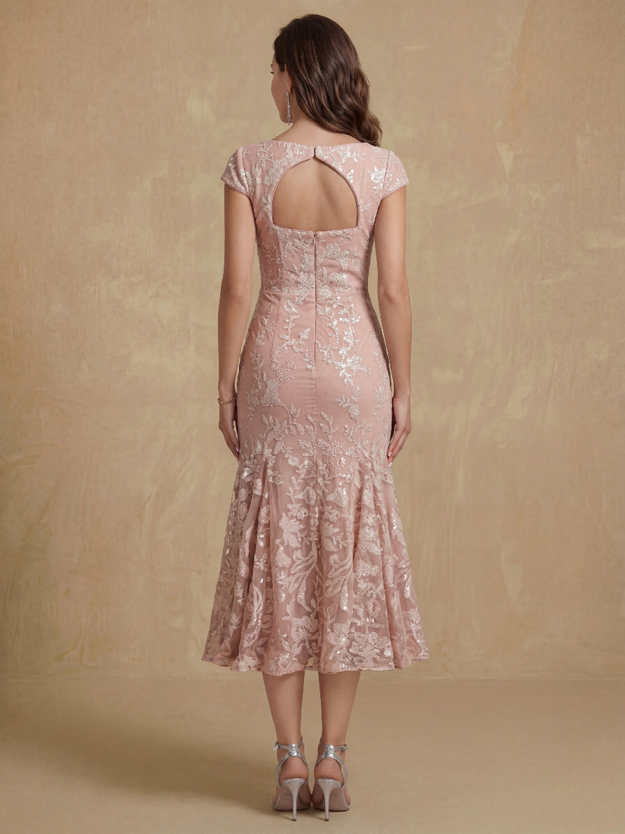 Sheath/Column Sweetheart Short Sleeves Mother of the Bride Dresses with Sequins