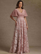 A-Line/Princess V-Neck Short Sleeves Ruched  Mother of the Bride Dresses With Sequins
