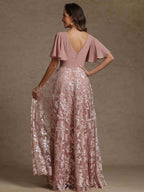 A-Line/Princess V-Neck Short Sleeves Ruched  Mother of the Bride Dresses With Sequins