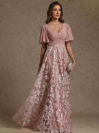 A-Line/Princess V-Neck Short Sleeves Ruched  Mother of the Bride Dresses With Sequins