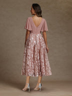 A-Line/Princess V-Neck Short Sleeves Ruched Mother of the Bride Dresses With Sequins