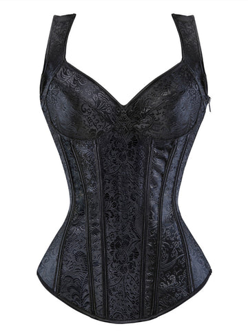 Women‘s Sexy Zipper Tummy Control Flower Push Up Overbust Corsets for Wedding Party Birthday