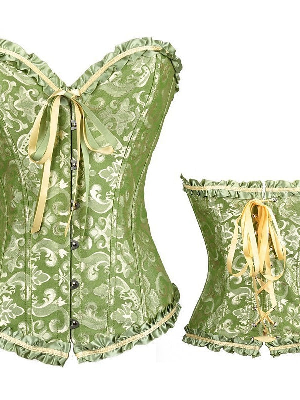 Women‘s Hook & Eye Tummy Control Push Up Jacquard Overbust Corsets for Wedding Party Birthday