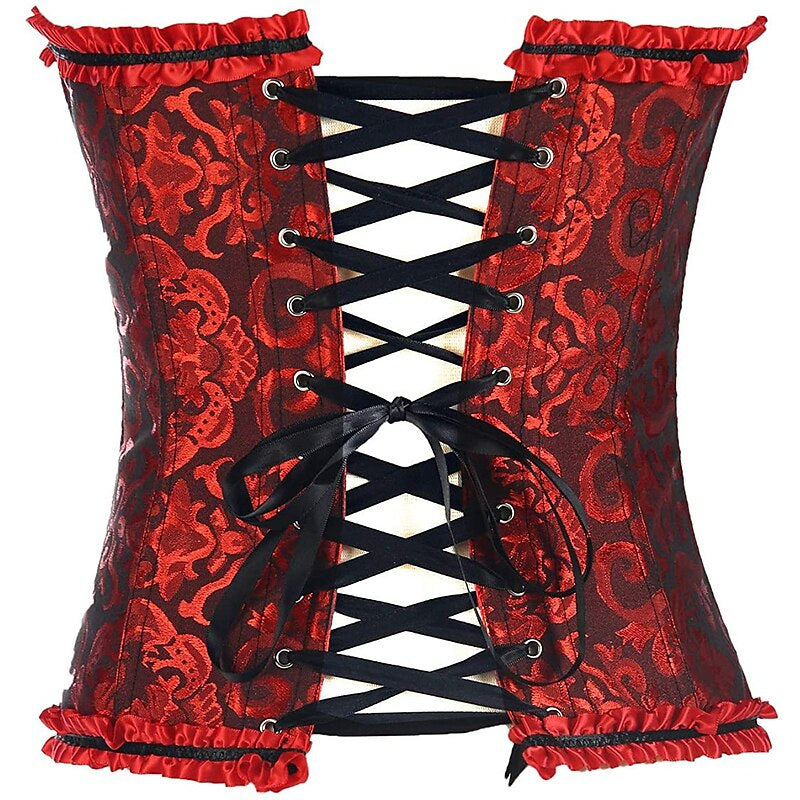 Women‘s Tummy Control Overbust  Jacquard Abstract Flower Hook & Eye Corsets for Wedding Party Birthday