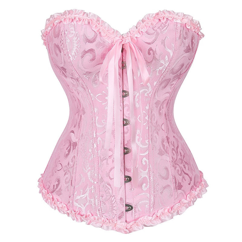 Women‘s Tummy Control Overbust  Jacquard Abstract Flower Hook & Eye Corsets for Wedding Party Birthday