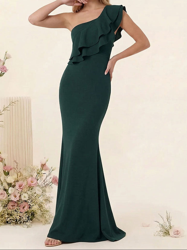 Trumpet/Mermaid One-Shoulder Sleeveless Floor-Length Bridesmaid Dresses With Ruffled