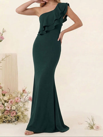 Trumpet/Mermaid One-Shoulder Sleeveless Floor-Length Bridesmaid Dresses With Ruffled