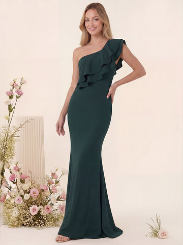 Trumpet/Mermaid One-Shoulder Sleeveless Floor-Length Bridesmaid Dresses With Ruffled