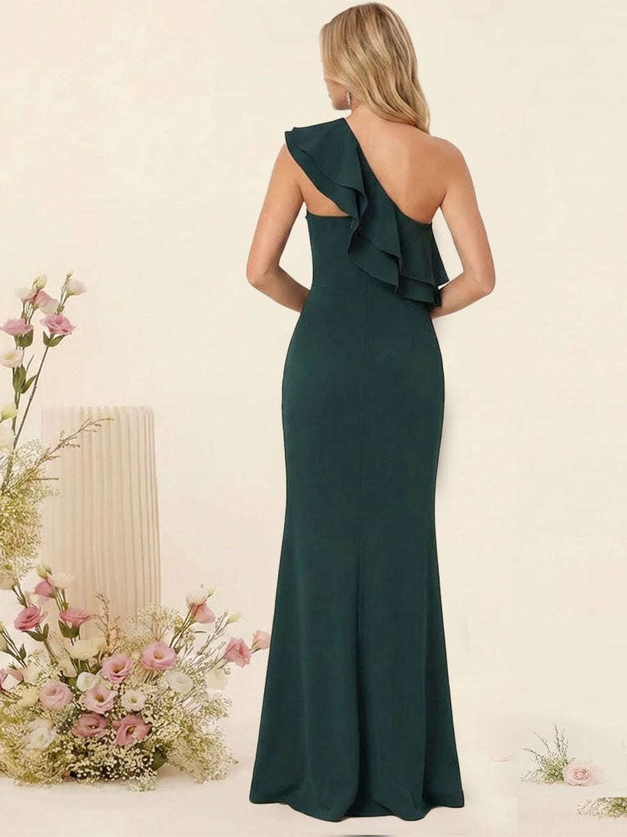 Trumpet/Mermaid One-Shoulder Sleeveless Floor-Length Bridesmaid Dresses With Ruffled