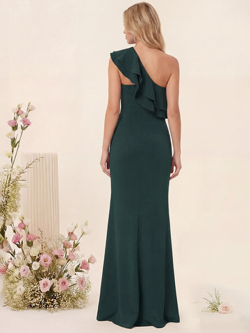 Trumpet/Mermaid One-Shoulder Sleeveless Floor-Length Bridesmaid Dresses With Ruffled