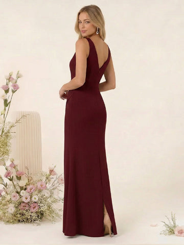 Trumpet/Mermaid V-Neck Sleeveless Long Bridesmaid Dresses With Hidden Back Zipper