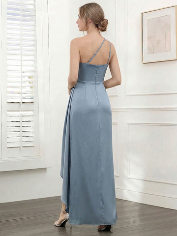 Sheath/Column Silk Satin One-Shoulder Floor-Length Bridesmaid Dresses With Split Side