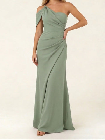 Sheath/Column Asymmetrical One-Shoulder Ruched Long Bridesmaid Dresses