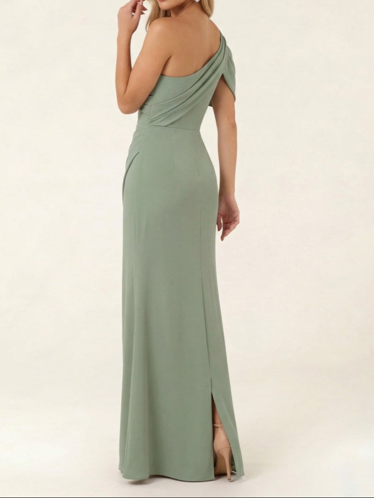 Sheath/Column Asymmetrical One-Shoulder Ruched Long Bridesmaid Dresses