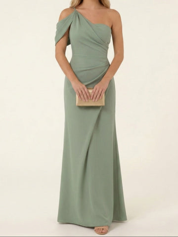 Sheath/Column Asymmetrical One-Shoulder Ruched Long Bridesmaid Dresses
